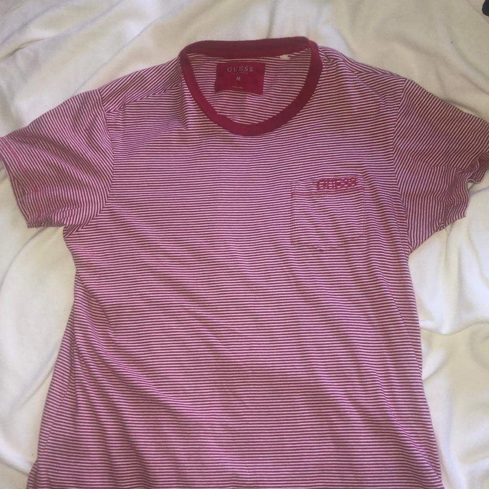 New Guess T-shirt-red white striped